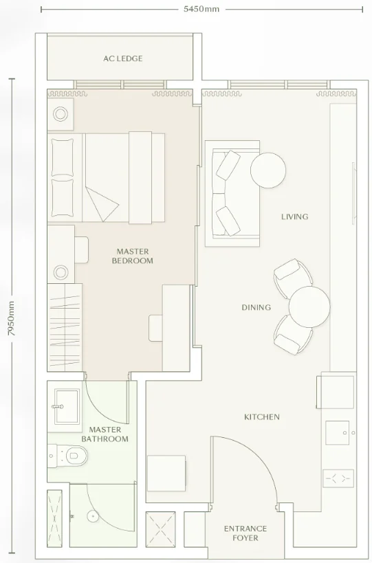 Parkside Type A floor plan, 485 sq ft
