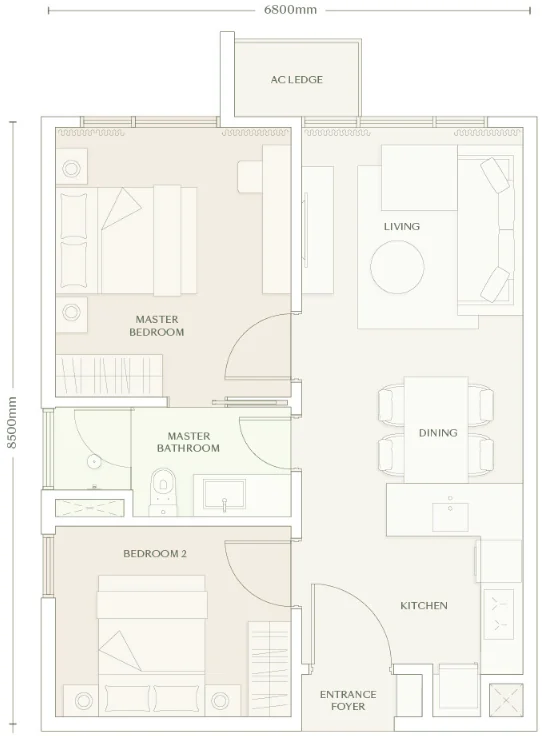 Parkside Type C1 floor plan, 646 sq ft