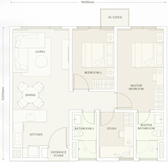 Parkside Type D1 floor plan, 872 sq ft