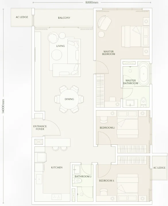 Parkside Type E2 floor plan, 1,325 sq ft
